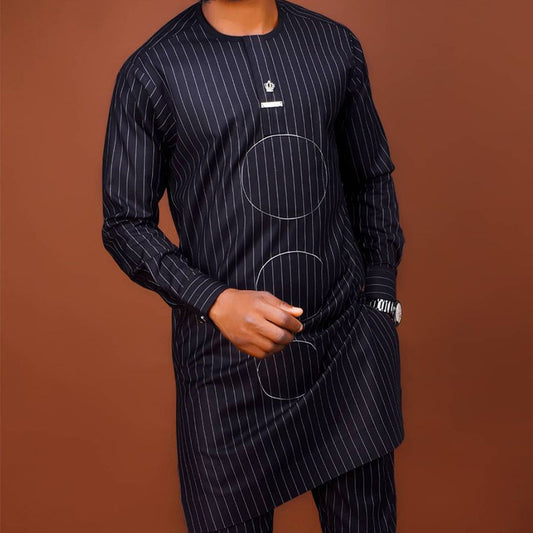 New Ethnic Style Men's Embroidery Design Black Suit